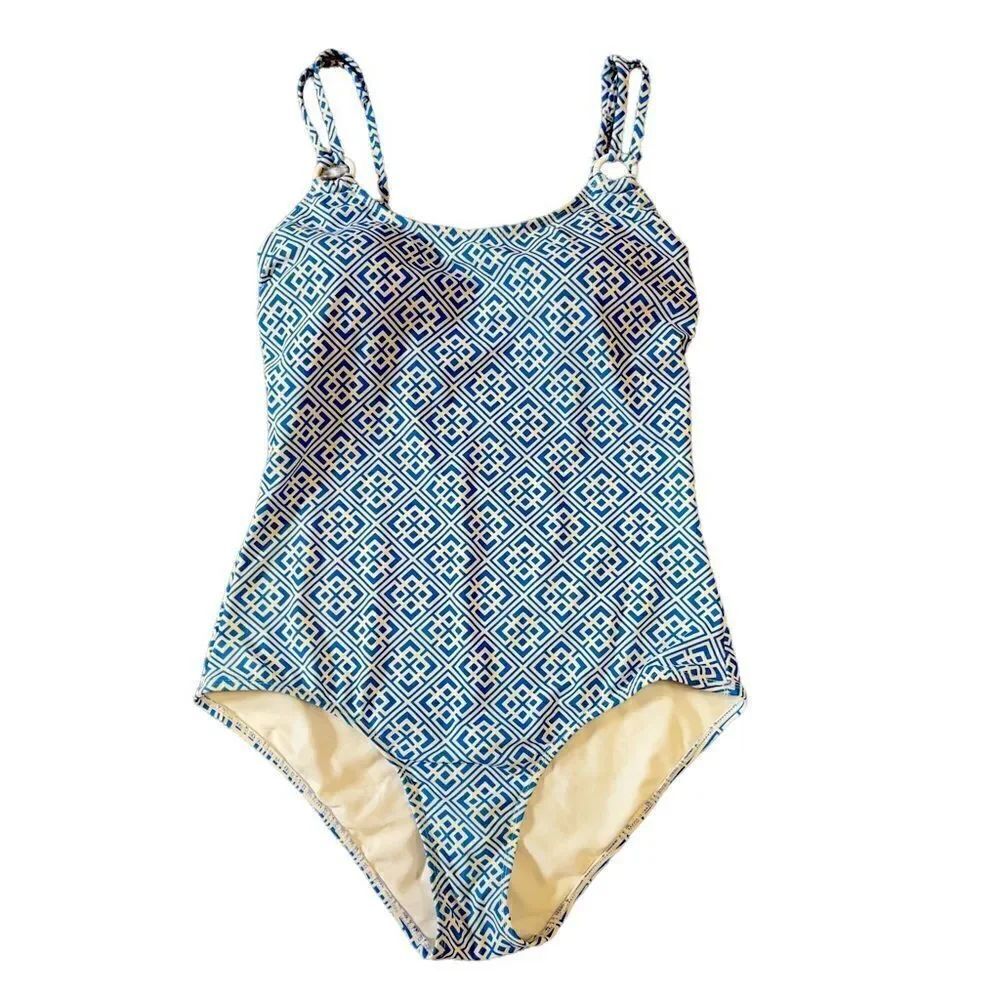 Catalina Double Strap Styling Blue White One-piece Swimsuit Size Large